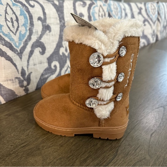 NWT Bebe Kids’ Rhinestone Button Faux Fur Lined Trim Winter Boot Sizes 8 9 10 - Picture 3 of 9